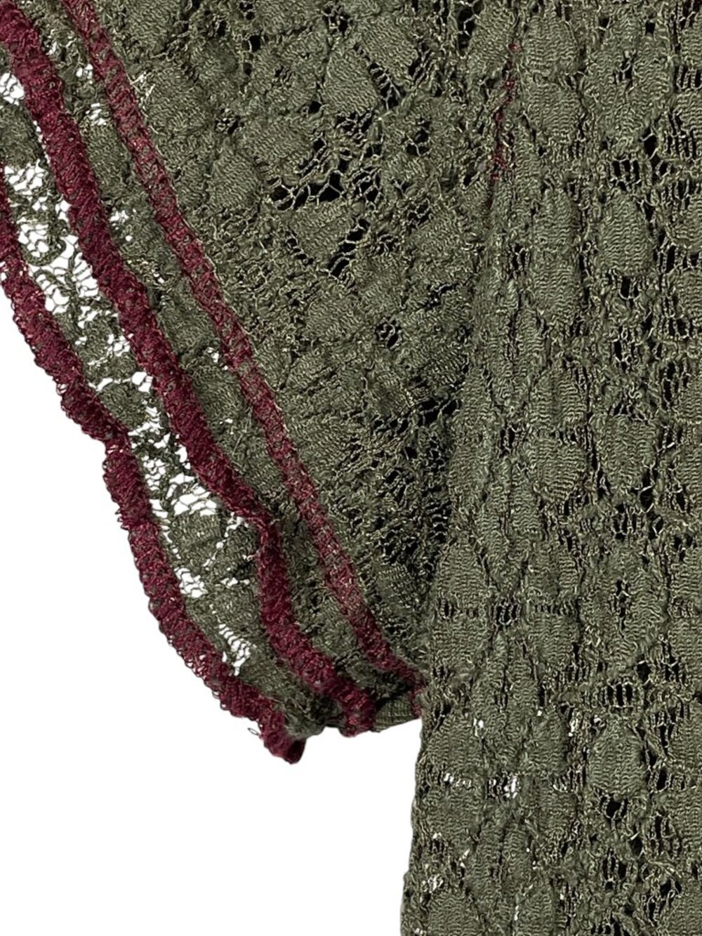 Natural Life Olive Floral Lace Boho Top Contrast Trim Medium Cottagecore - Picture 5 of 10